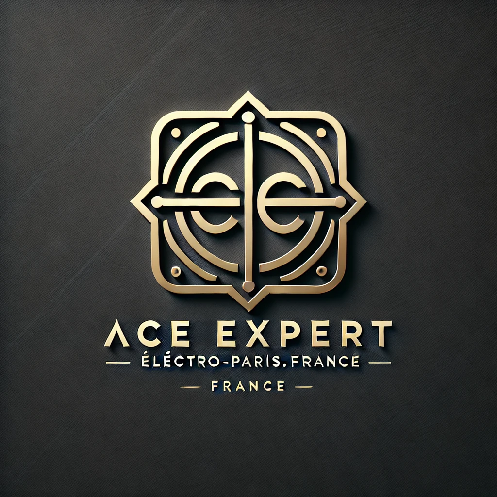ACE EXPERT ELECTRO PARIS.FRANCE. The logo features a minimalistic and modern typeface with a metallic gold and
